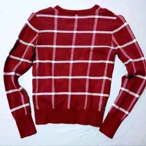 Ann Taylor Factory Pullover Sweater Sz Maroon Striped Cotton Blend Long Sleeve - Picture 5 of 6